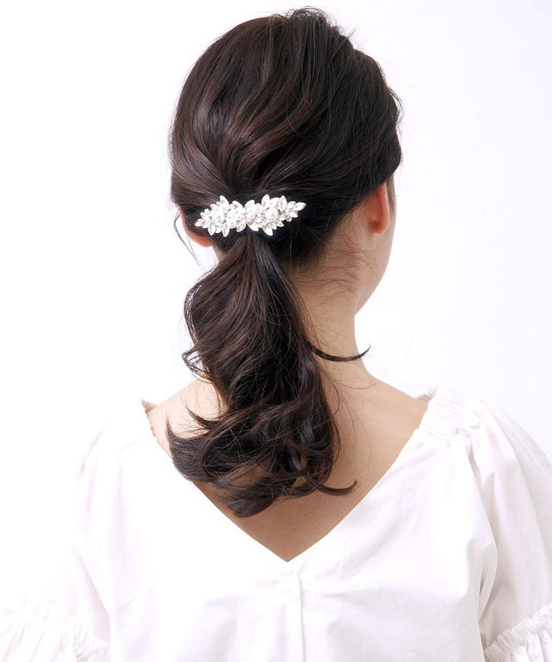 パールビジューリーフモチーフバレッタ（M） エレガント 華やか パーティー ヘアクリップ ヘアアクセ ヘアアクセサリー H7081 レディース 大人っぽい シンプル かわいい おしゃれ プレゼント
