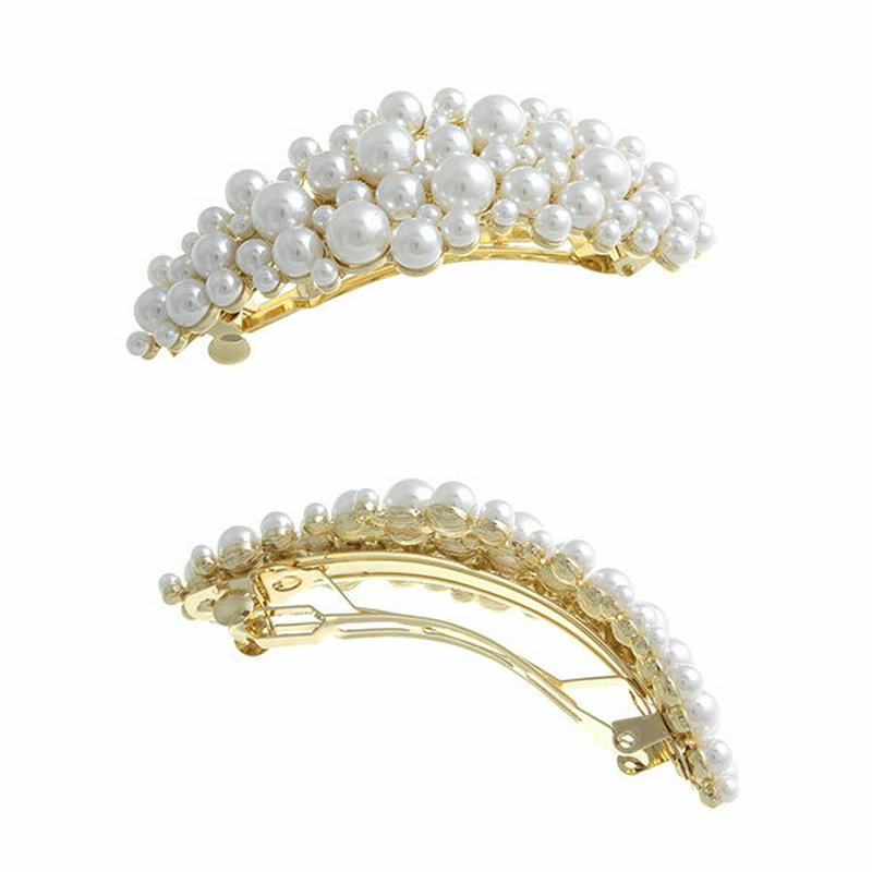 バレッタ パール カーブ ライン ボリューム 結婚式 二次会 パーティー デイリー ヘアクリップ ヘアアクセ ヘアアクセサリー H7080