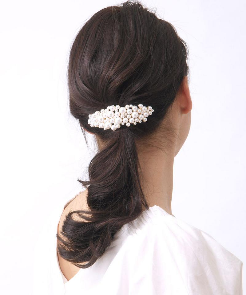 バレッタ パール カーブ ライン ボリューム 結婚式 二次会 パーティー デイリー ヘアクリップ ヘアアクセ ヘアアクセサリー H7080
