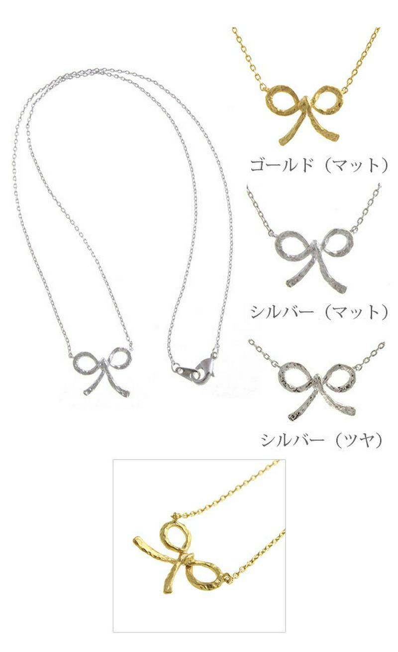 ◆SALE◆槌目ミニリボンネックレス シンプル 小ぶり デイリー つち目型押し ツヤ消し マット C3224 レディース 大人っぽい かわいい おしゃれ プレゼント