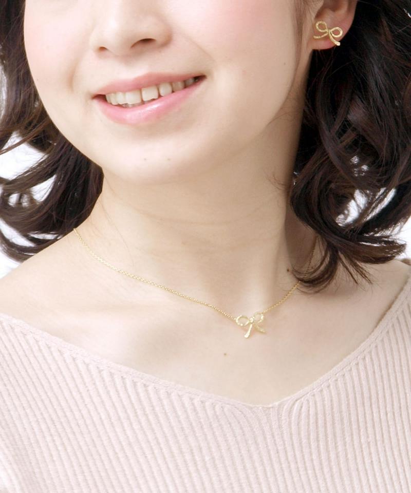 ◆SALE◆槌目ミニリボンネックレス シンプル 小ぶり デイリー つち目型押し ツヤ消し マット C3224 レディース 大人っぽい かわいい おしゃれ プレゼント