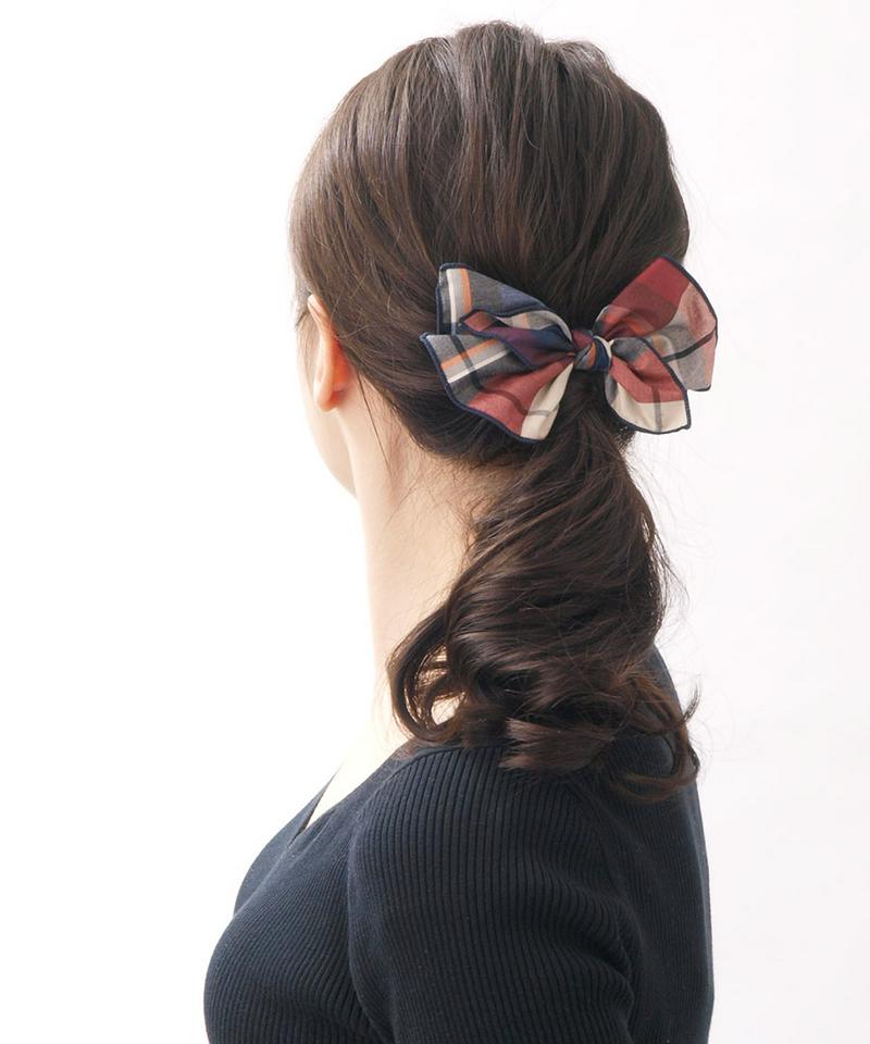ビッグチェック柄リボンバレッタ フェミニン キュート シンプル ヘアクリップ ヘアアクセ ヘアアクセサリー H7055 レディース 大人っぽい かわいい おしゃれ プレゼント