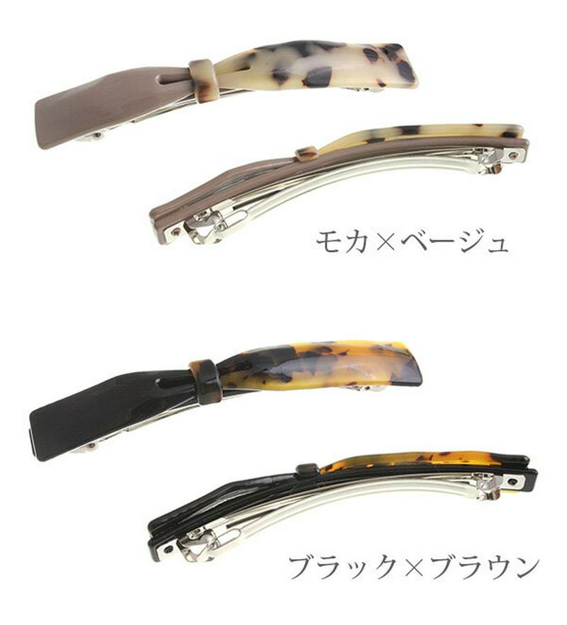 べっ甲風アシンメトリーバイカラーリボンバレッタ マーブル シンプル エレガント ヘアアクセ ヘアアクセサリー H7052 レディース 大人っぽい かわいい おしゃれ プレゼント