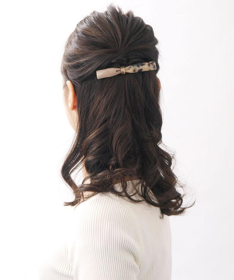 べっ甲風アシンメトリーバイカラーリボンバレッタ マーブル シンプル エレガント ヘアアクセ ヘアアクセサリー H7052 レディース 大人っぽい かわいい おしゃれ プレゼント