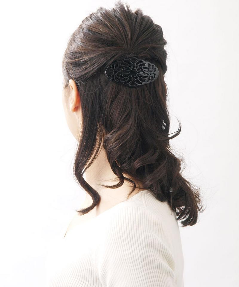 バレッタ べっ甲風 透かし模様 オーバル マーブル ヘアアクセ ヘアアクセサリー30代 40代 女性 レディース オフィス シンプル カジュアル 大人っぽい H7048