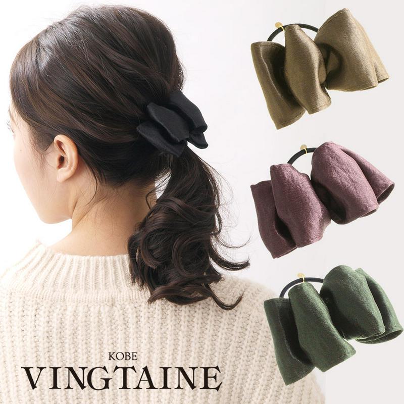 ◆在庫処分PRICE◆サテンフリルヘアゴム ボリューム ふんわり ヘアアクセ ヘアアクセサリー H7038 レディース 大人っぽ
