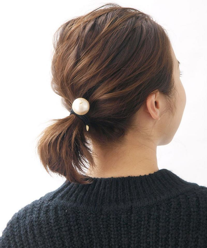 ミニスター付きコットンパールヘアゴム/ポニーフック（M）ヘアカフ シンプル 星 ヘアアクセ ヘアアクセサリー キスカ H7036 レディース 大人っぽい かわいい おしゃれ プレゼント