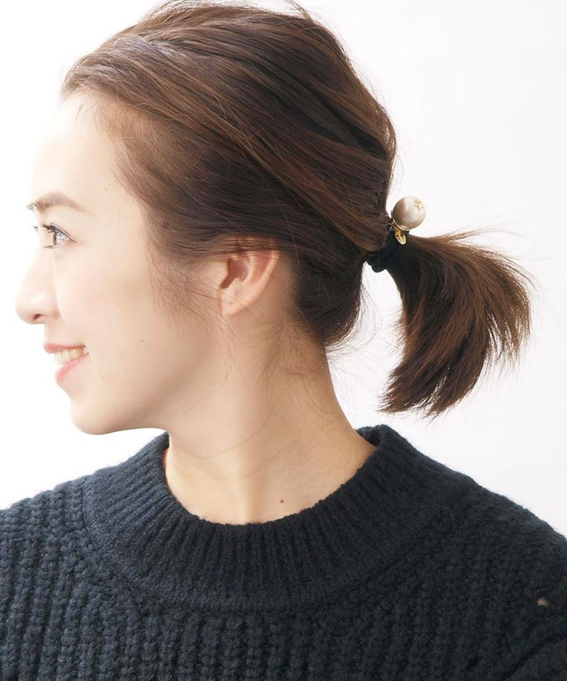 ミニスター付きコットンパールヘアゴム/ポニーフック（S） ヘアカフ シンプル 星 ヘアアクセ ヘアアクセサリー キスカ レディース 大人っぽい かわいい おしゃれ プレゼント H7035