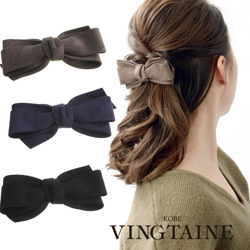 スエード調ベーシックリボンバレッタ シンプル オフィス デイリー ヘアクリップ ヘアアクセ ヘアアクセサリー レディース 大人っぽい かわいい おしゃれ プレゼント H7030