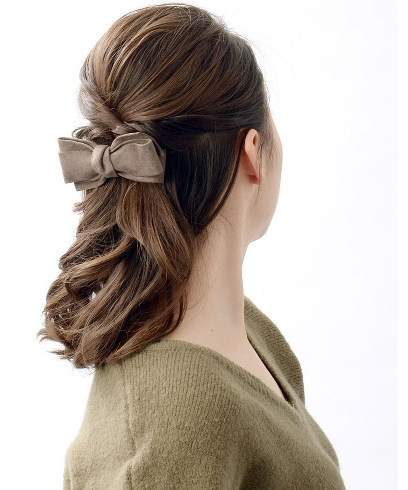 スエード調ベーシックリボンバレッタ シンプル オフィス デイリー ヘアクリップ ヘアアクセ ヘアアクセサリー レディース 大人っぽい かわいい おしゃれ プレゼント H7030