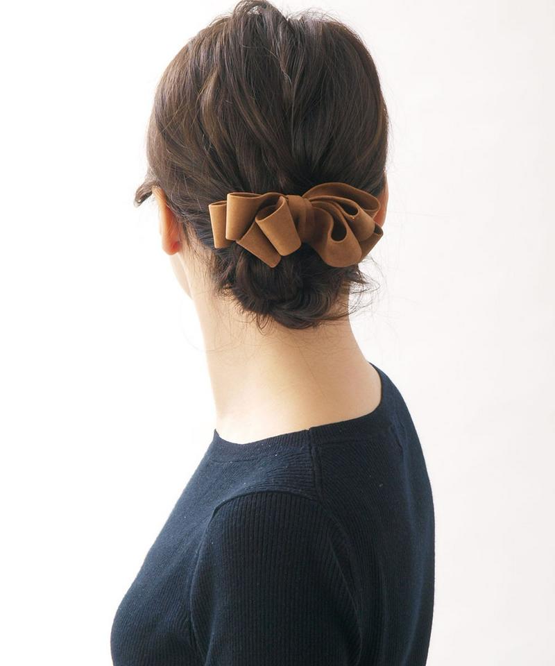 ◆在庫処分PRICE◆スエード調カーヴィーリボンバレッタ ボリューム シンプル ヘアクリップ ヘアアクセ ヘアアクセサリー H7