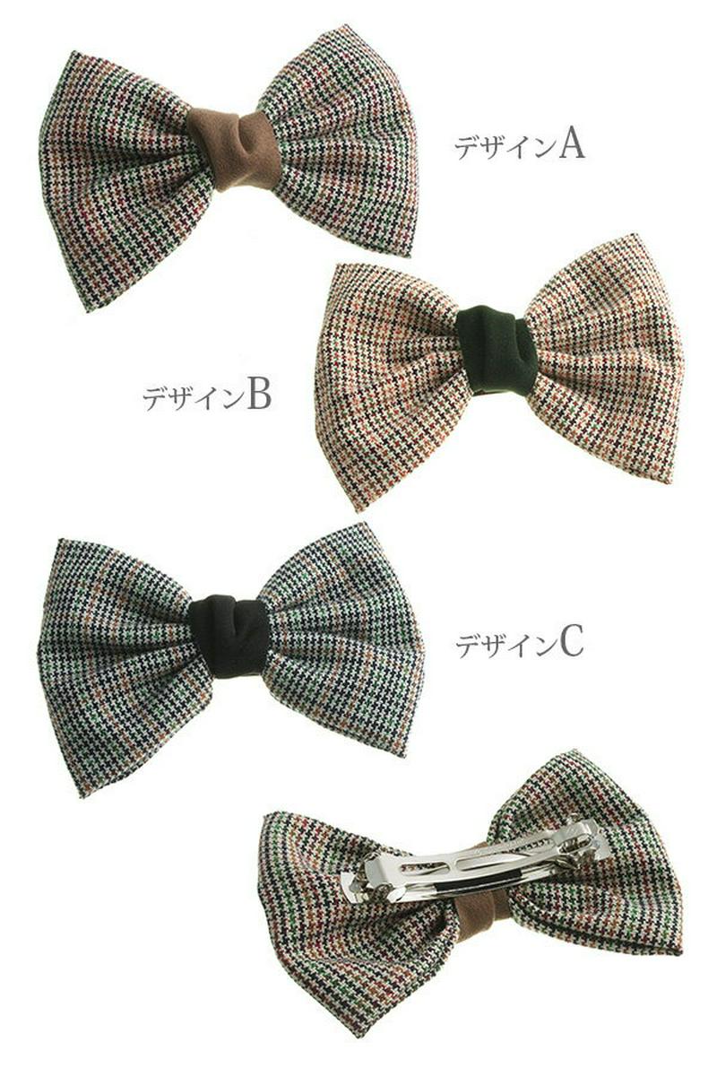 ☆よりどり対象☆◆在庫処分PRICE◆バイカラーチェック柄リボンバレッタ シンプル クラシカル ミックスカラー ヘアクリップ 秋