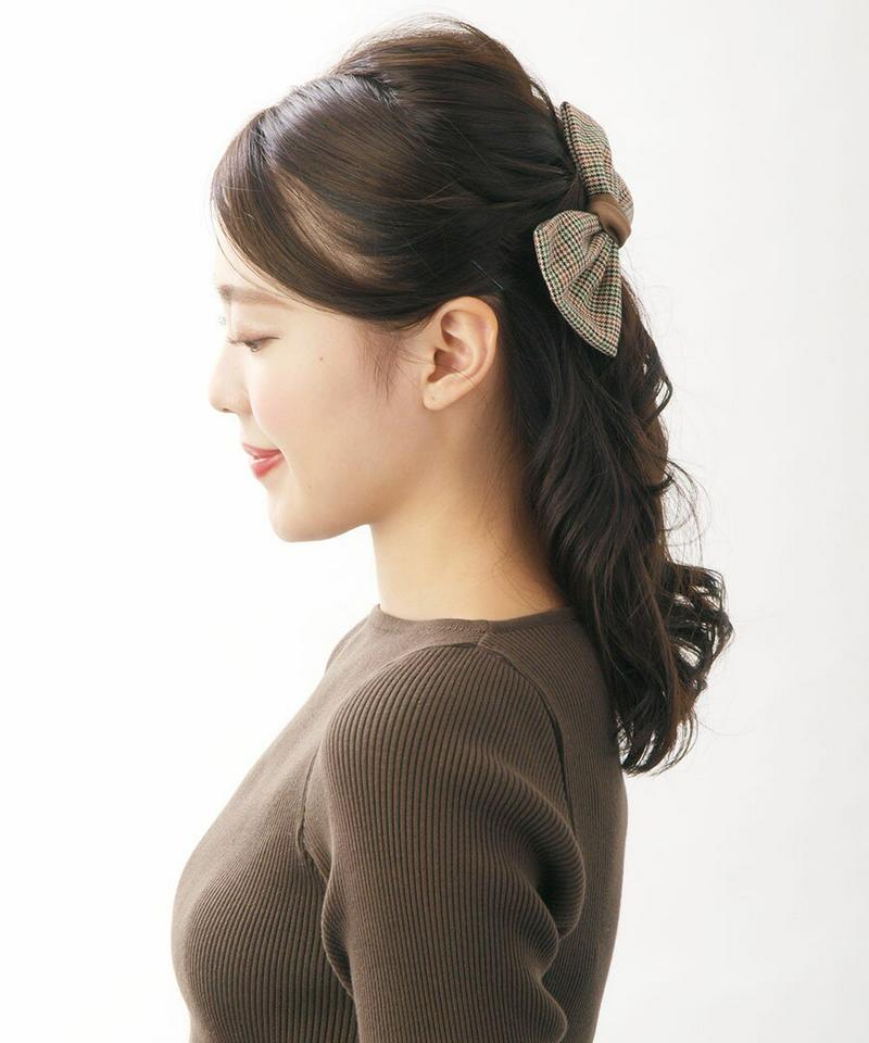 ☆よりどり対象☆◆在庫処分PRICE◆バイカラーチェック柄リボンバレッタ シンプル クラシカル ミックスカラー ヘアクリップ 秋