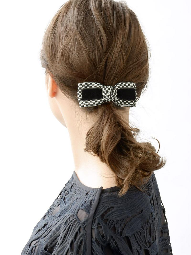 ◆在庫処分PRICE◆ベルベットデザインリボンバレッタ モノトーン クラシカル ヘアクリップ 秋冬 ヘアアクセ ヘアアクセサリー