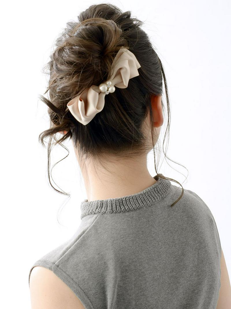 バレッタ コットンパール サテンリボン ビジュー エレガント オフィス 立体 ヘアアクセ ヘアアクセサリー キスカ レディース 大人っぽい シンプル かわいい おしゃれ プレゼント H-992