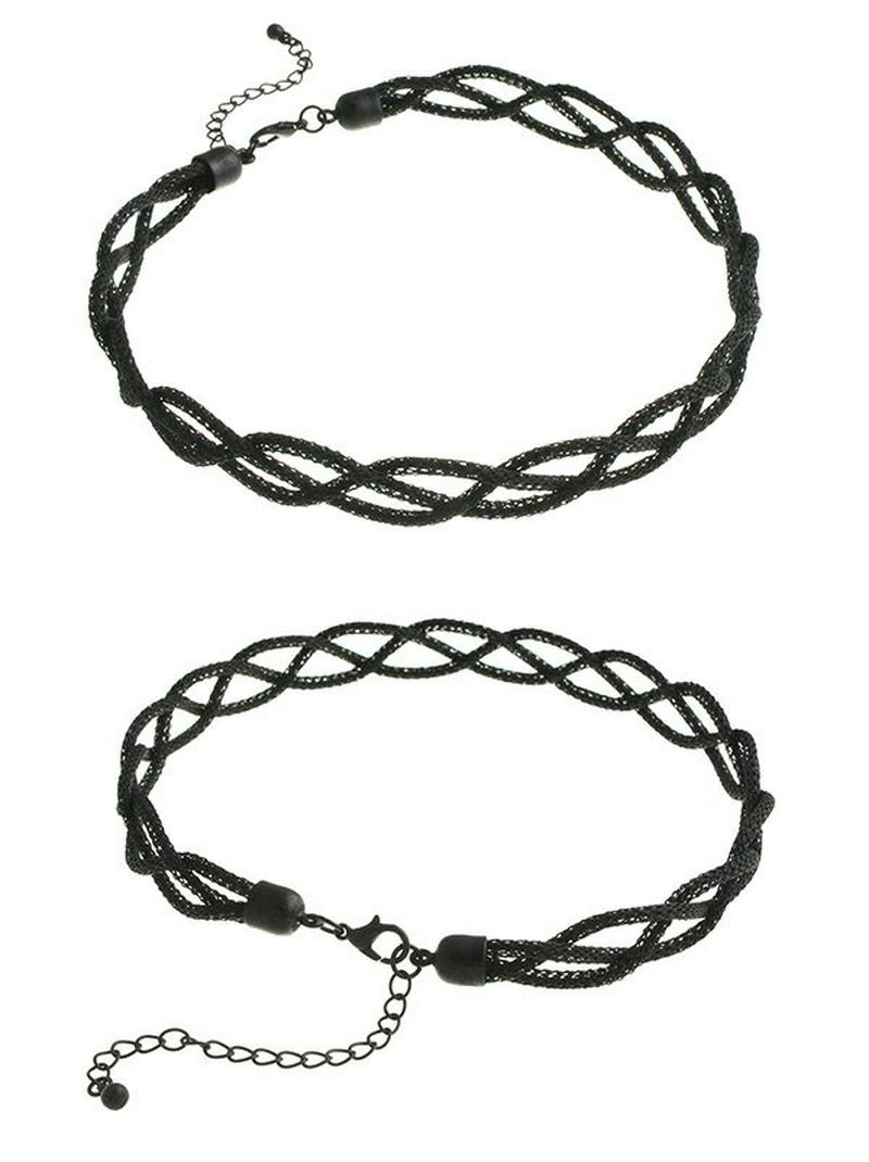 ☆よりどり対象☆◆在庫処分PRICE◆ツイストチェーン風デザインチョーカー シンプル 編み込み ネックレス C3211 レディー