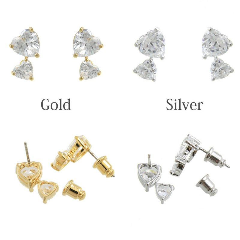 Rakuten Fashion THE SALE★ダブルハートピアス ステンレスポスト キュービックジルコニア P2-70 レディース 大人っぽい シンプル かわいい おしゃれ プレゼント