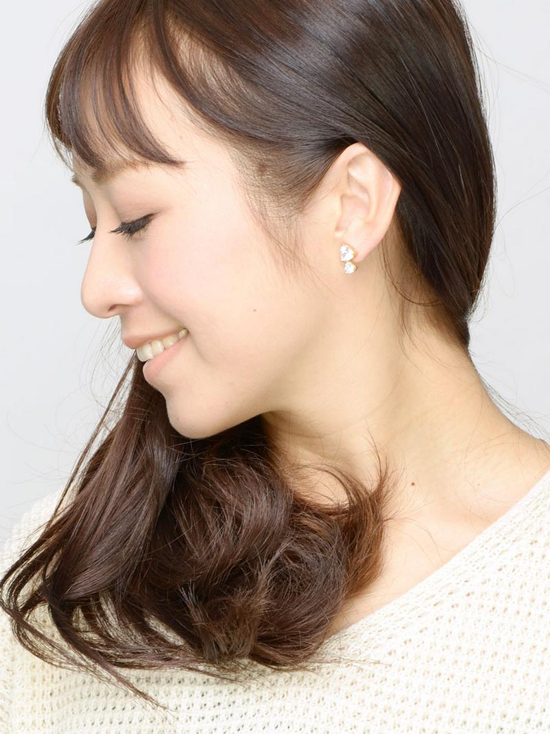 Rakuten Fashion THE SALE★ダブルハートピアス ステンレスポスト キュービックジルコニア P2-70 レディース 大人っぽい シンプル かわいい おしゃれ プレゼント