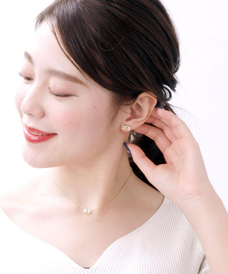 ムーン＆スターピアス 月 星 キュービックジルコニア ステンレスポスト　P2-53 レディース 大人っぽい シンプル かわいい おしゃれ プレゼント