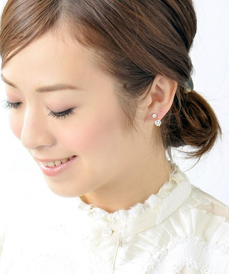 Rakuten Fashion THE SALE★ダブルキュービックジルコニアピアス キュービックジルコニア ステンレスポスト P2-14 レディース 大人っぽい シンプル かわいい おしゃれ プレゼント