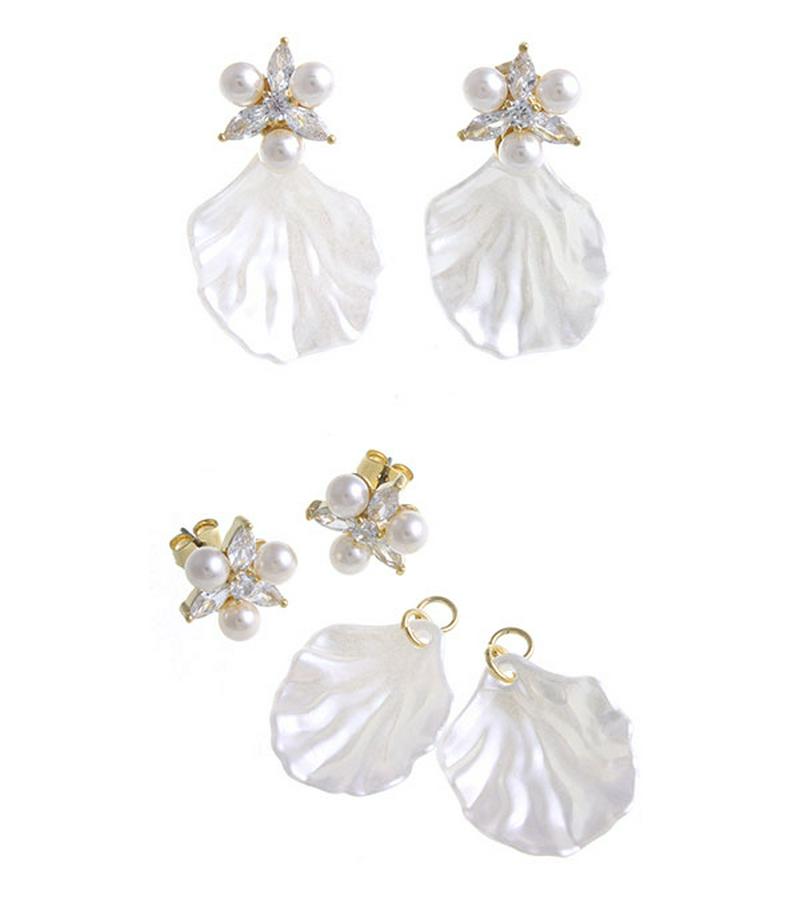 ★＼50%OFF／SALE★ビジュー×シェル風キャッチピアス パール 貝殻風 チタンポスト P1468 レディース 大人っぽい 