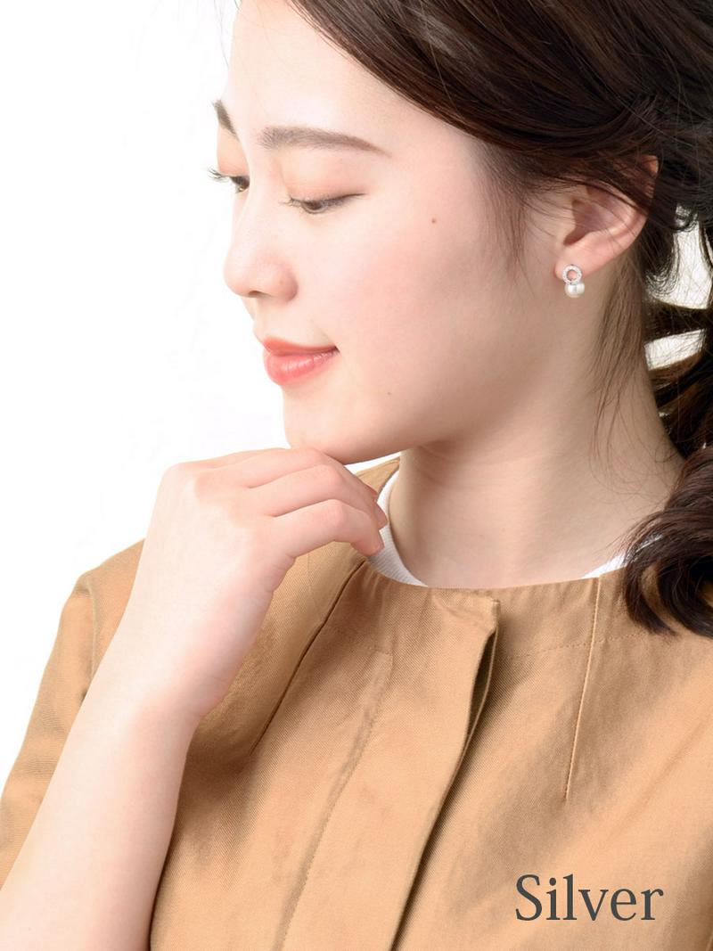 パール×サークルミニピアス プチ アクセサリー キュービックジルコニア Silver925 P1441 レディース 大人っぽい 