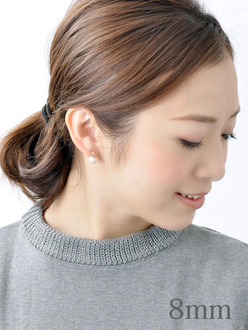 ストーン付きコットンパールフックピアス（8mm） シンプル キュービックジルコニア キスカ P1333 レディース 大人っぽい かわいい おしゃれ プレゼント