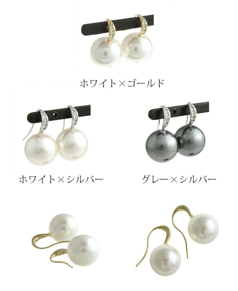 ピアス スワロフスキー パール フック 12mm シンプル キュービックジルコニア ゆかた 浴衣 レディース 大人っぽい かわいい P1290