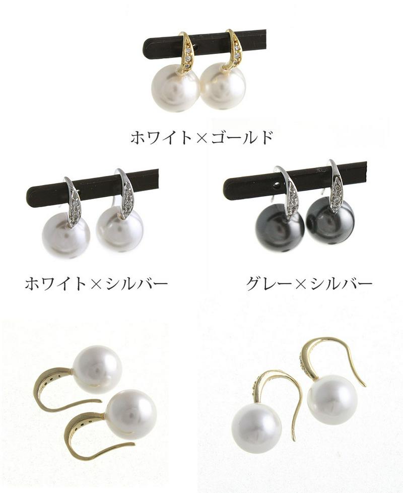 スワロフスキーパールフックピアス（10mm） シンプル キュービックジルコニア P1289 ゆかた 浴衣 レディース 大人っぽい かわいい
