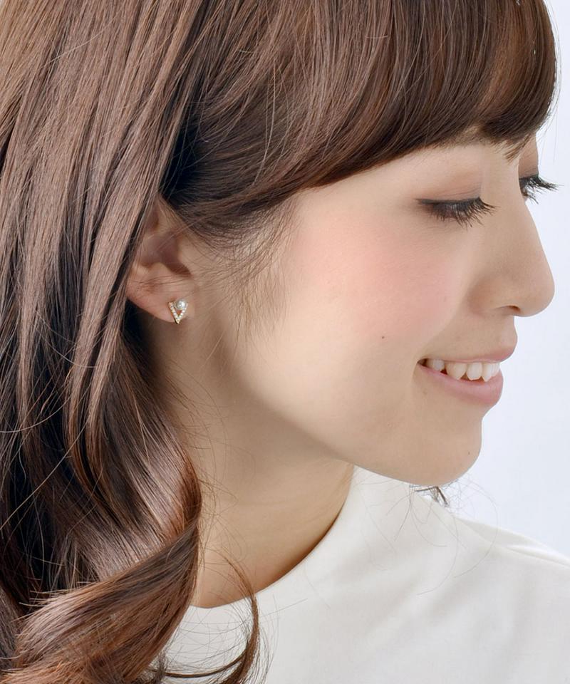 パール付きトライアングルミニピアス プチ キュービックジルコニア シンプル P1267 レディース 大人っぽい かわいい 大人カ