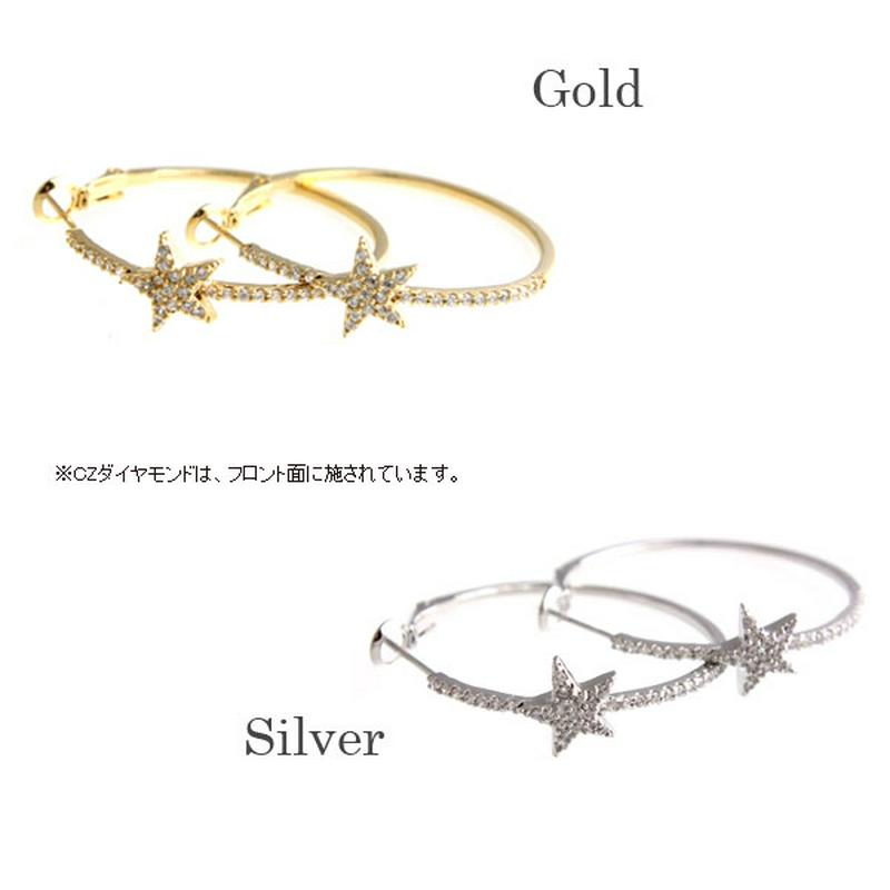 キュービックジルコニアスターフープピアス シンプル P111-1 レディース 大人っぽい かわいい おしゃれ プレゼント