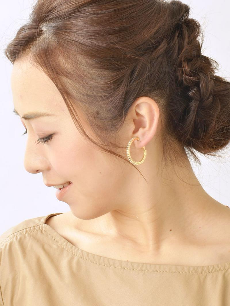 ラインストーンフープピアス（1） 28mm P10-2 レディース 大人っぽい シンプル かわいい おしゃれ プレゼント