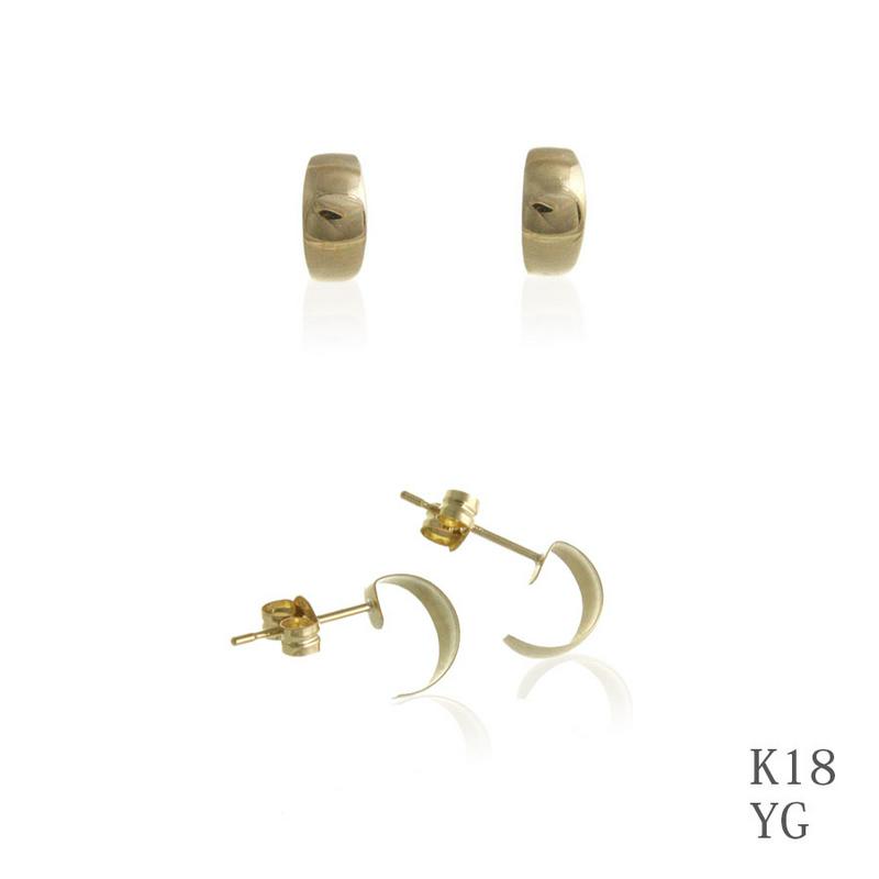 【送料無料】K18カーブラインハーフフープピアス 小ぶり シンプル イエローゴールド 18K■神戸ヴァンテーヌリュクスコレクショ