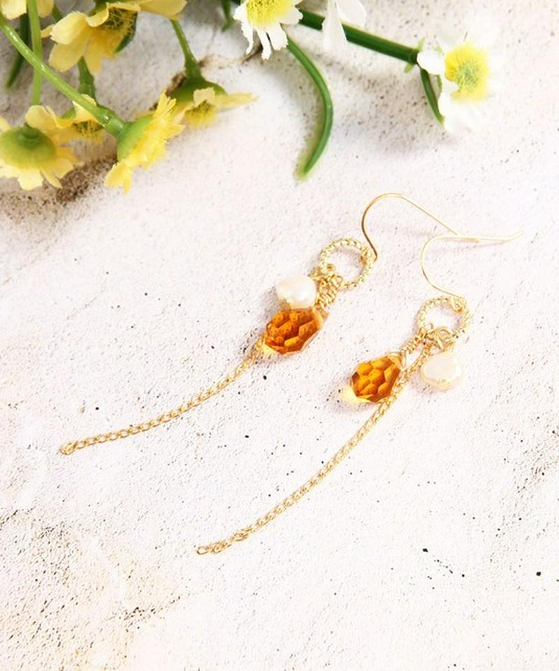 K14GF　しずく型ガラス　シンプルピアス　オレンジ