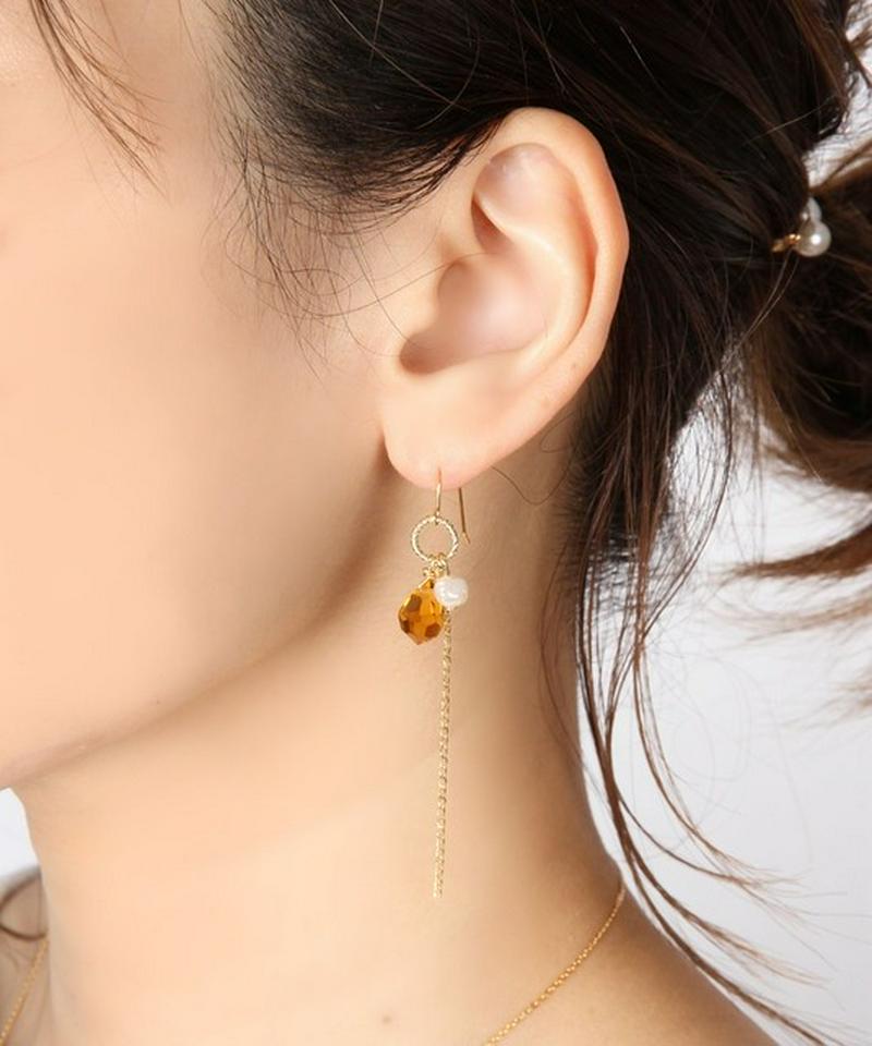 K14GF　しずく型ガラス　シンプルピアス　オレンジ