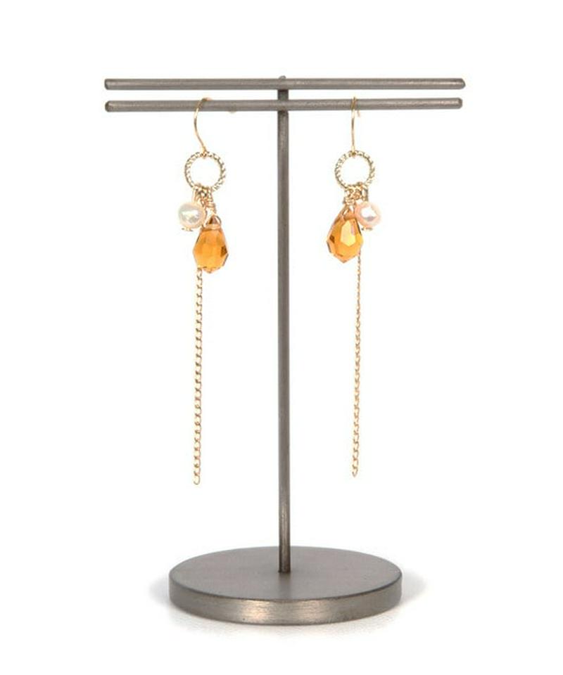 K14GF　しずく型ガラス　シンプルピアス　オレンジ