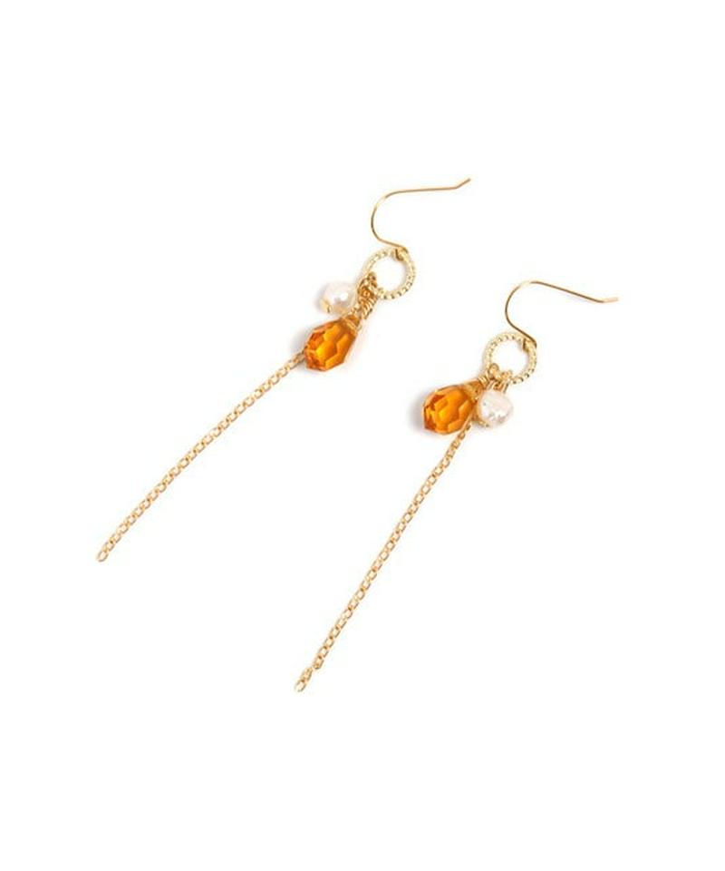 K14GF　しずく型ガラス　シンプルピアス　オレンジ