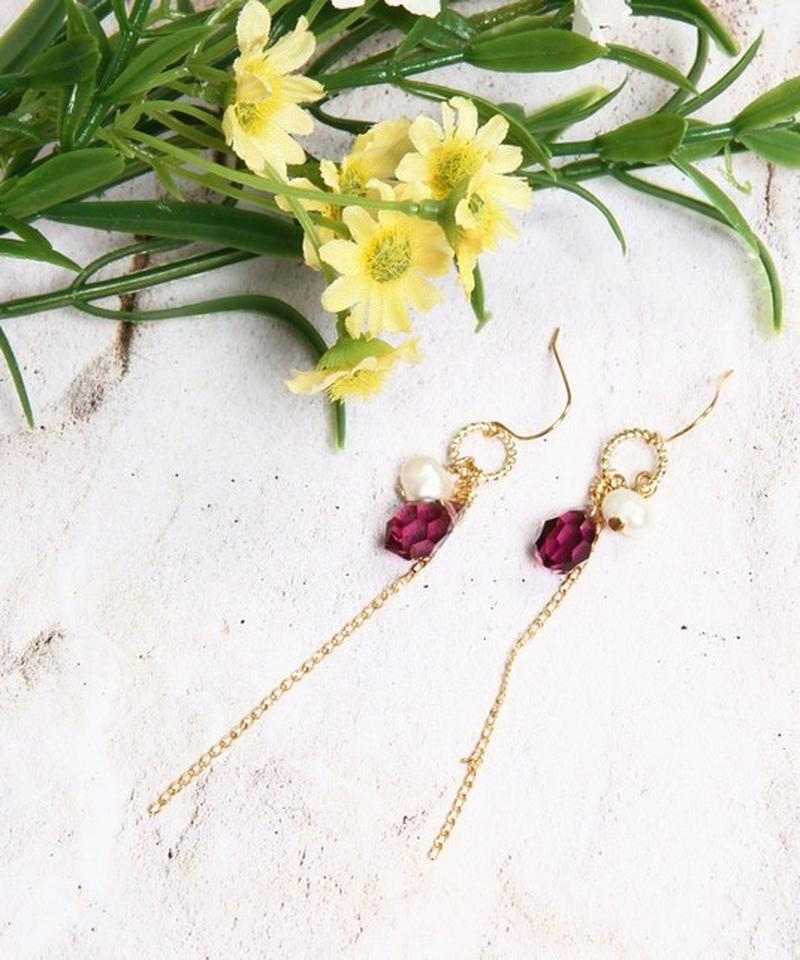 K14GF　しずく型ガラス　シンプルピアス　パープル