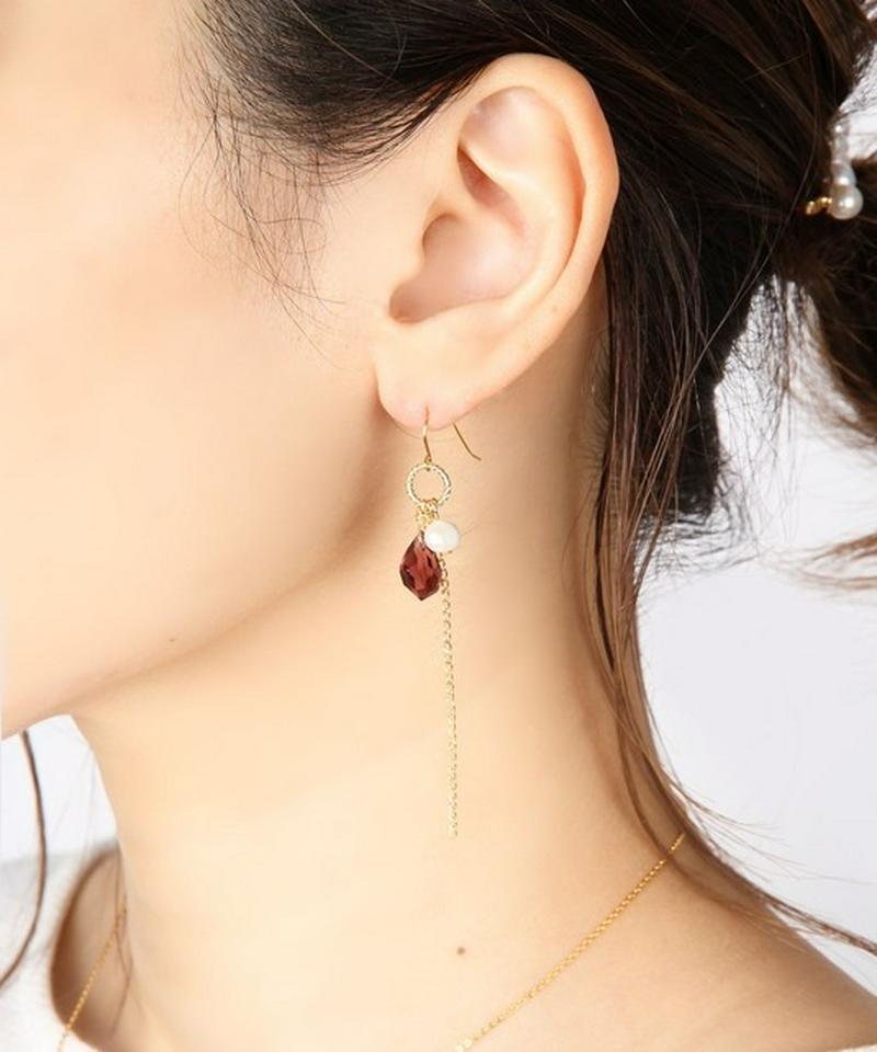 K14GF　しずく型ガラス　シンプルピアス　パープル