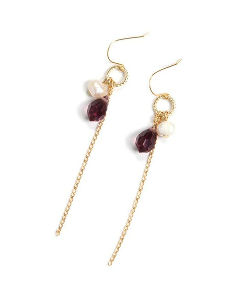 K14GF　しずく型ガラス　シンプルピアス　パープル