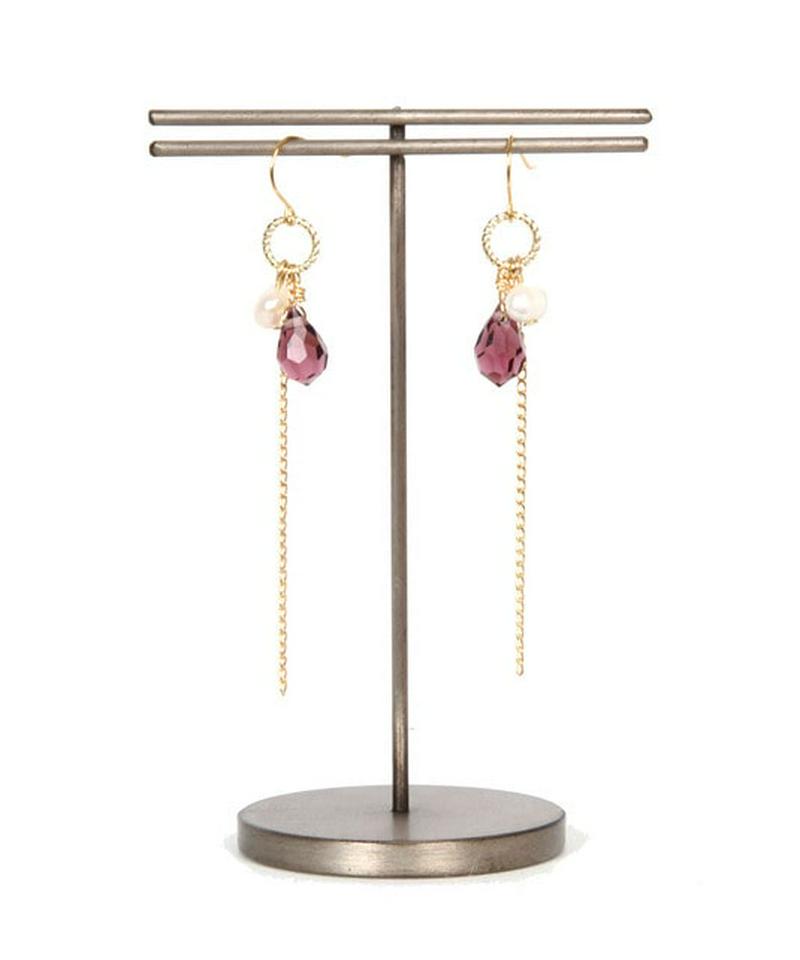 K14GF　しずく型ガラス　シンプルピアス　パープル