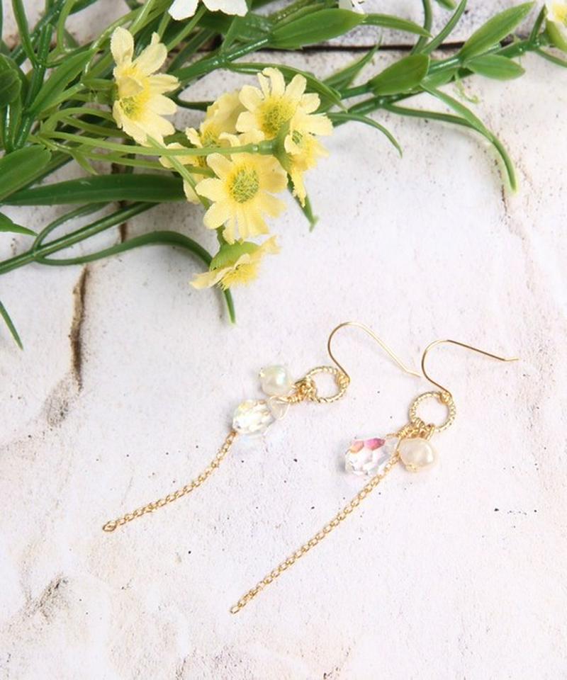 K14GF　しずく型ガラス　シンプルピアス　オーロラ