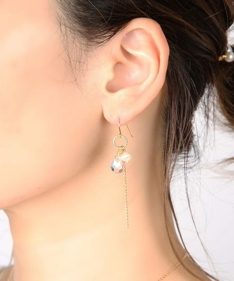 K14GF　しずく型ガラス　シンプルピアス　オーロラ