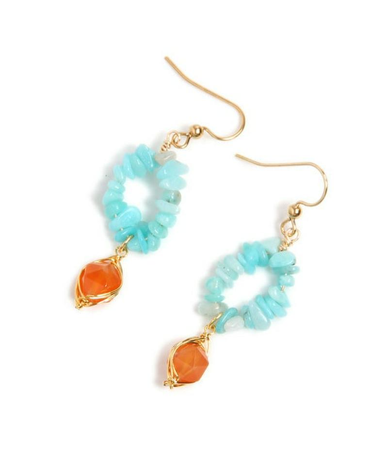 【7月誕生石】K14GF カーネリアン×サザレアマゾナイトピアス