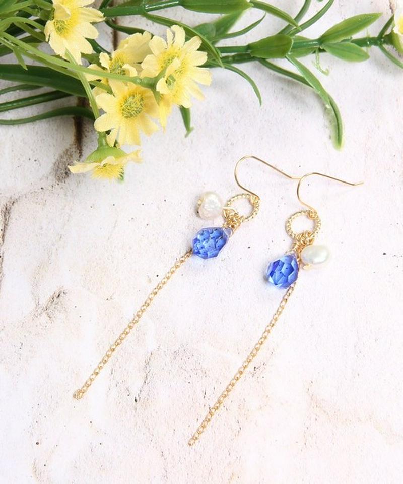 K14GF　しずく型ガラス　シンプルピアス　ブルー