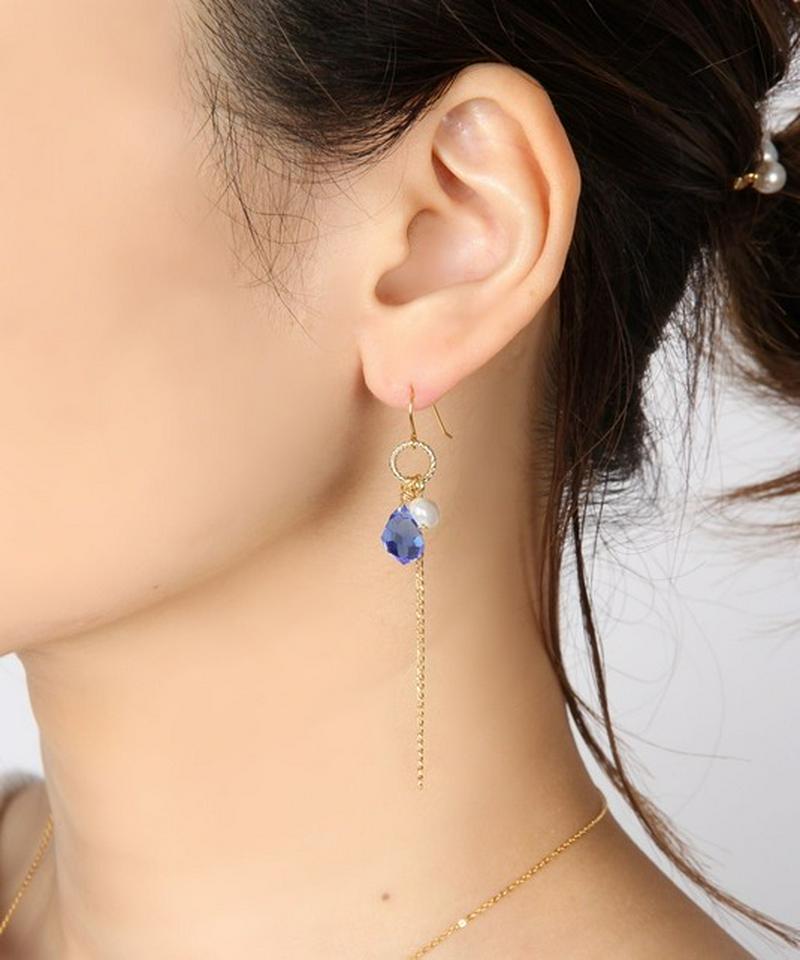 K14GF　しずく型ガラス　シンプルピアス　ブルー