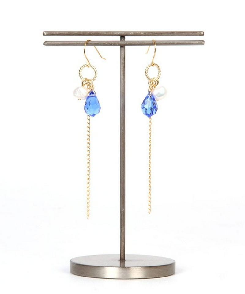 K14GF　しずく型ガラス　シンプルピアス　ブルー