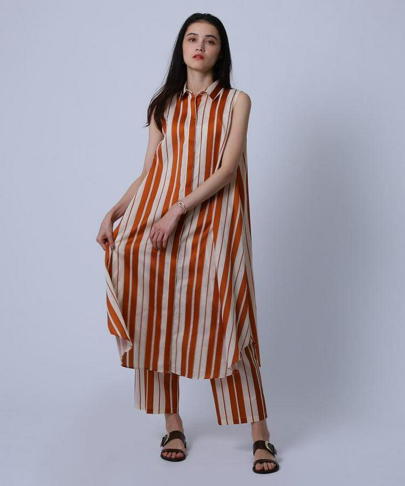 【洗える】ストライプジャガード ノースリーブワンピース