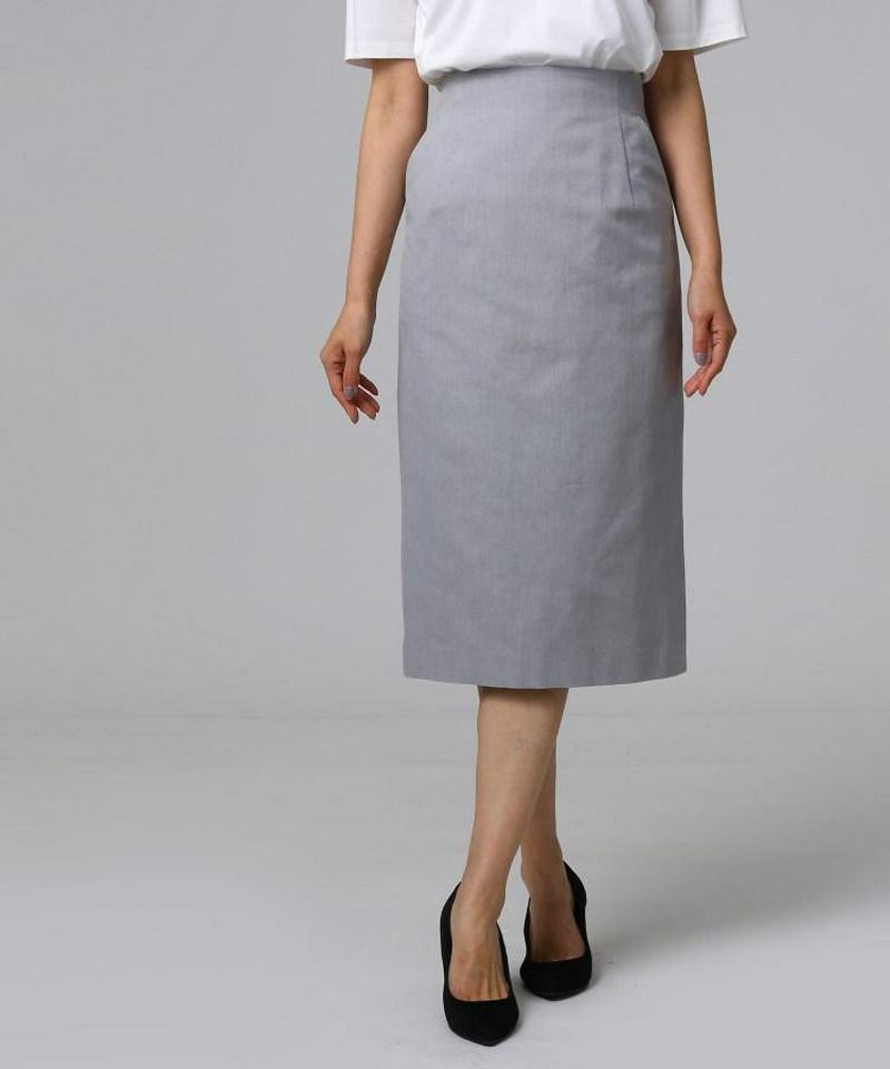 ストレッチシャンブレーミモレ丈タイトスカート