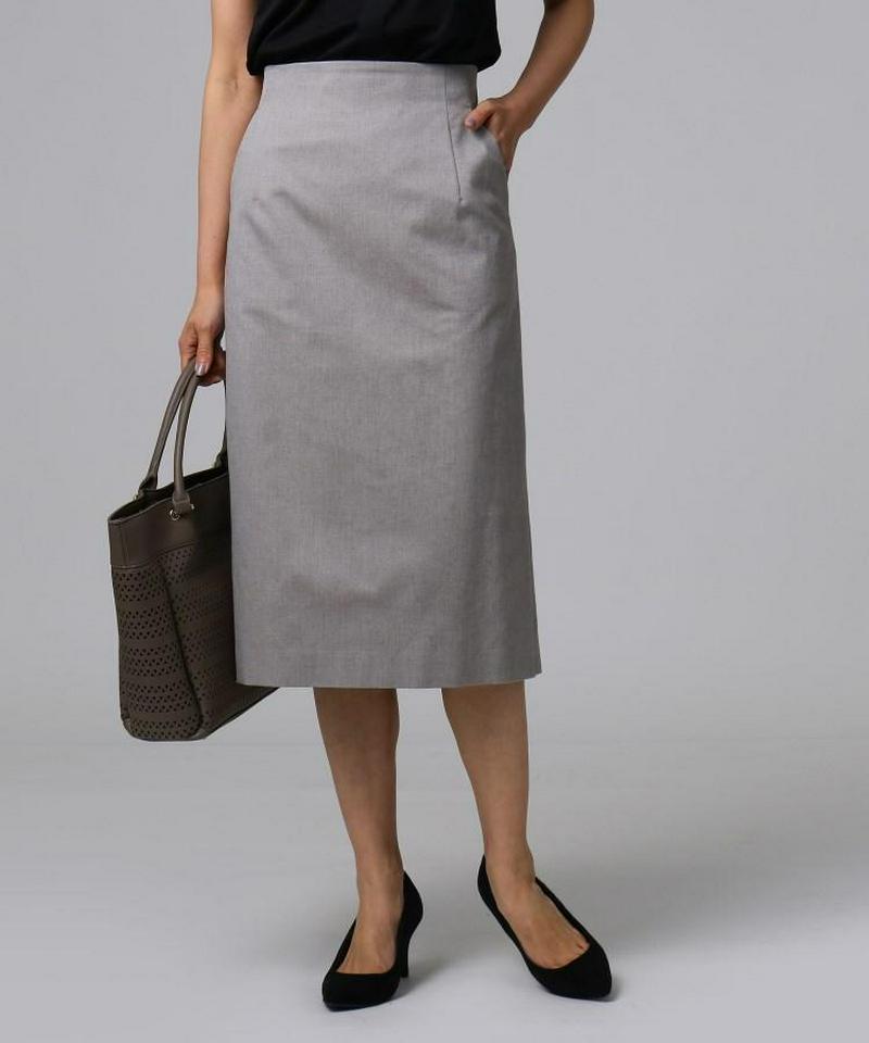 ストレッチシャンブレーミモレ丈タイトスカート